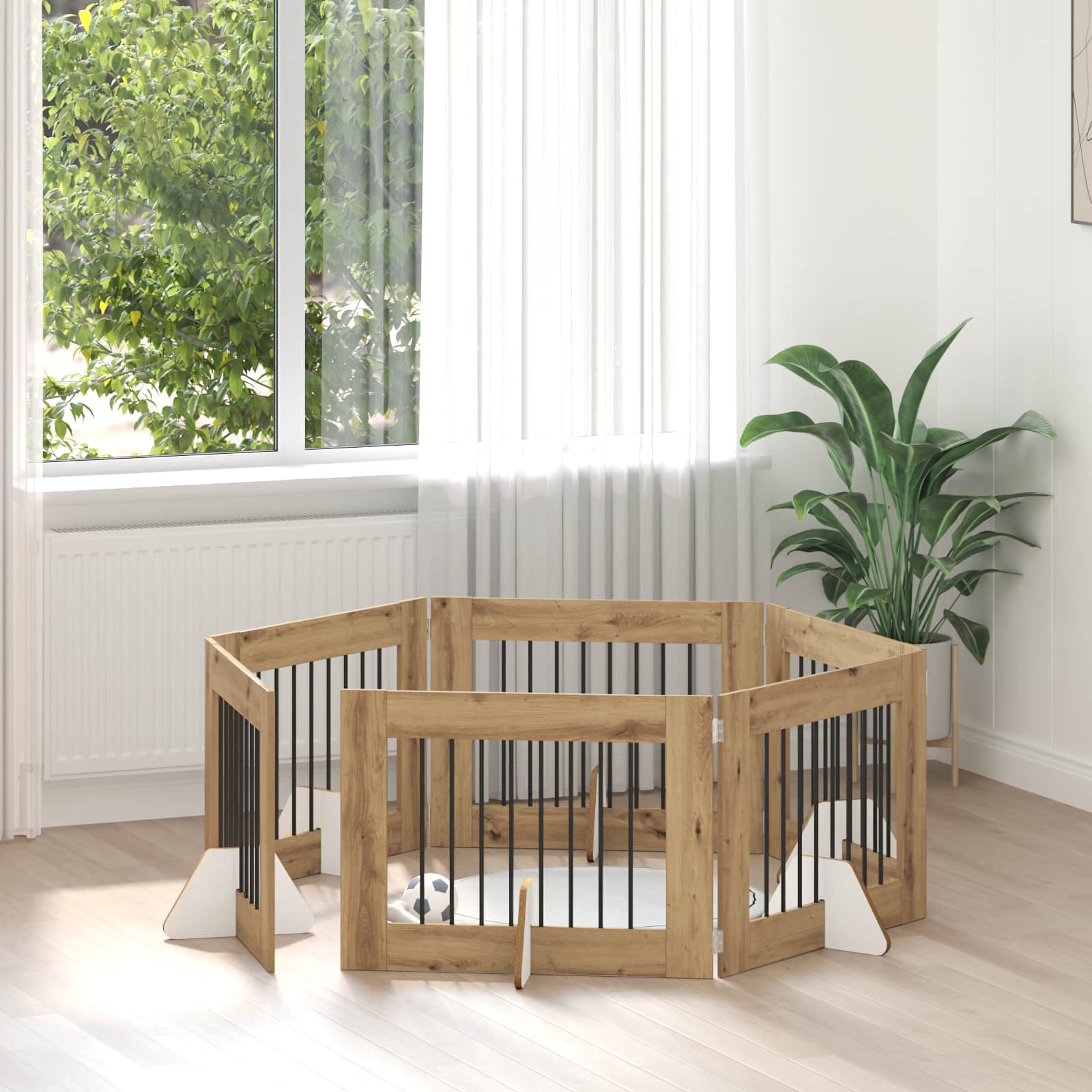 Klappbares Hundetor mit Ständern 6 pcs Artisan-Eiche 482 cm