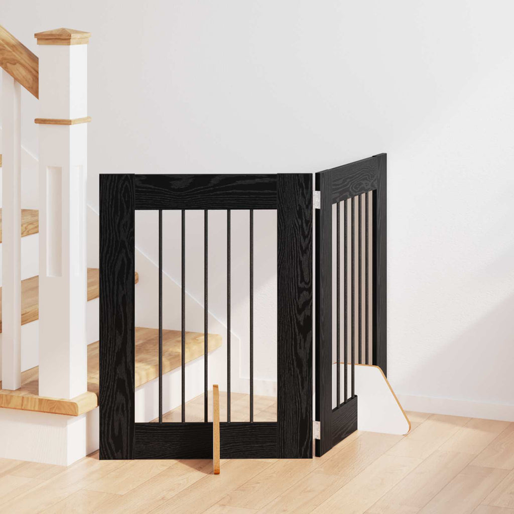 Klappbares Hundetor mit Ständern 2 pcs Schwarze Eiche 120,5 cm