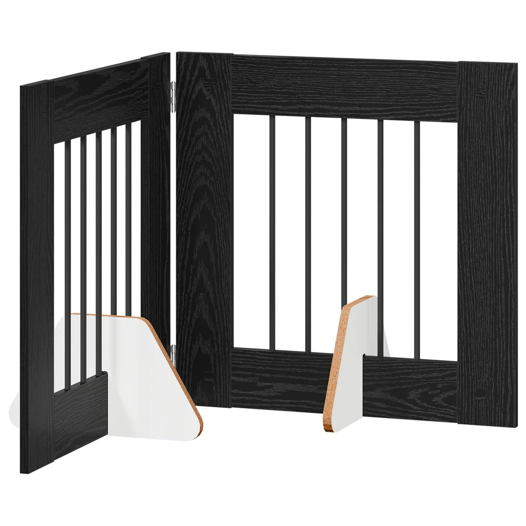 Klappbares Hundetor mit Ständern 2 pcs Schwarze Eiche 120,5 cm