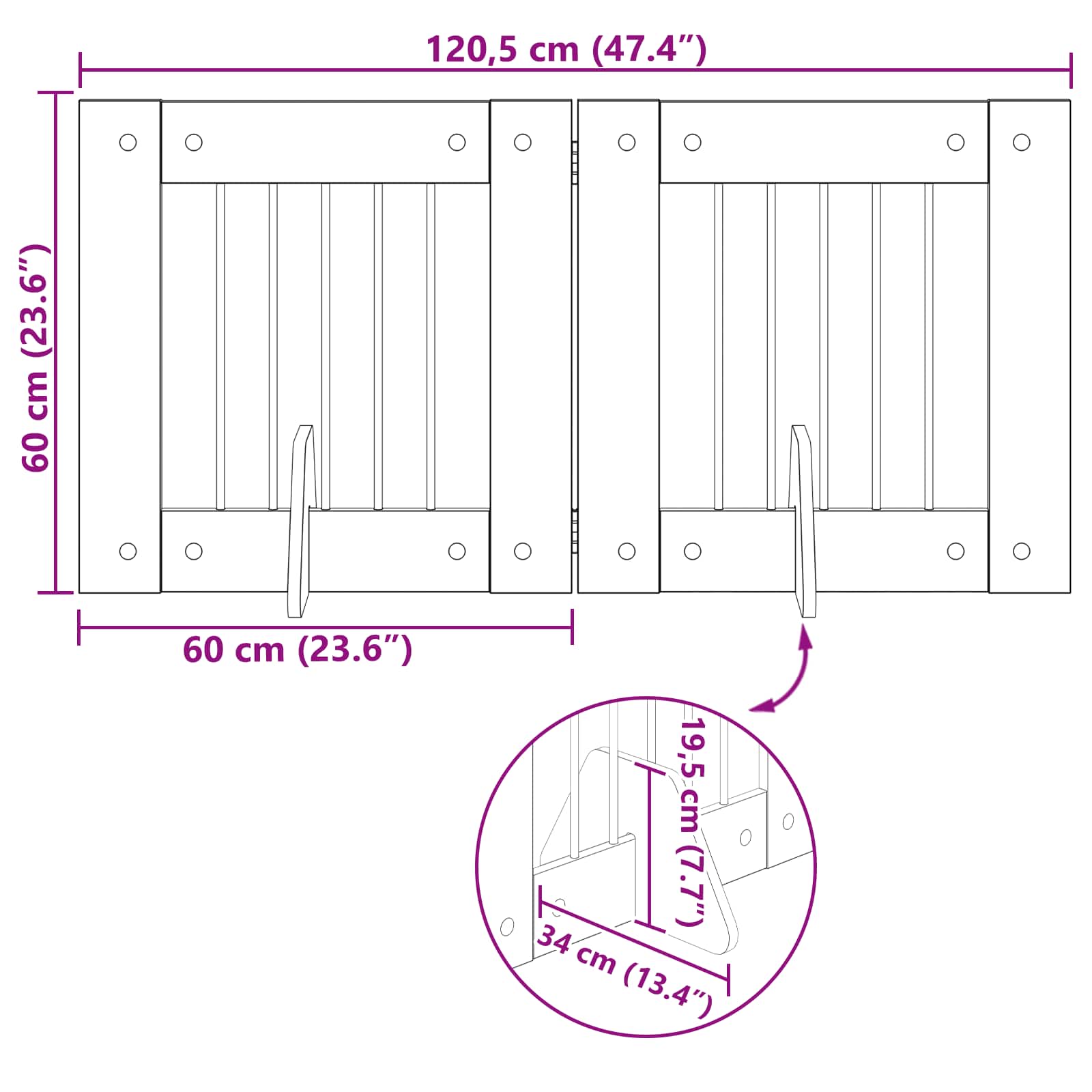 Klappbares Hundetor mit Ständern 2 pcs Schwarze Eiche 120,5 cm