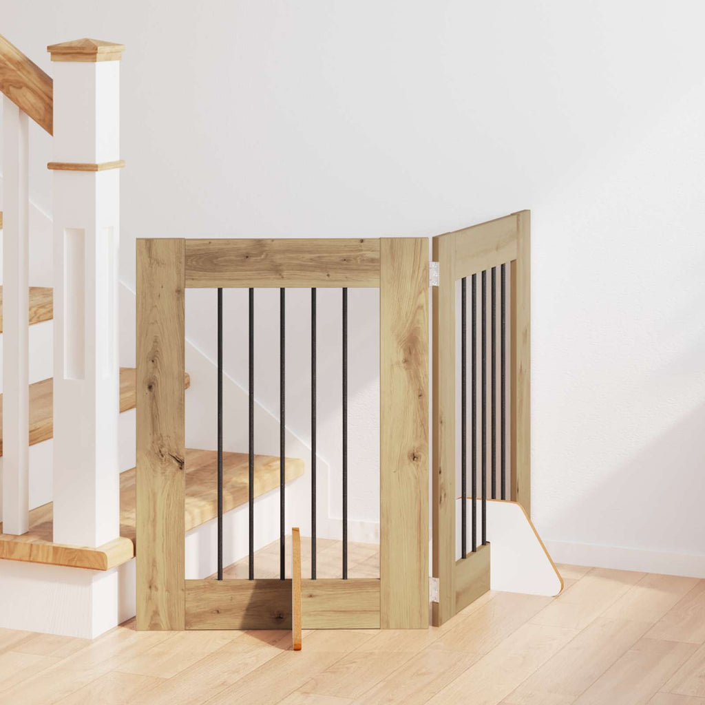 Klappbares Hundetor mit Ständern 2 pcs Artisan-Eiche 120,5 cm