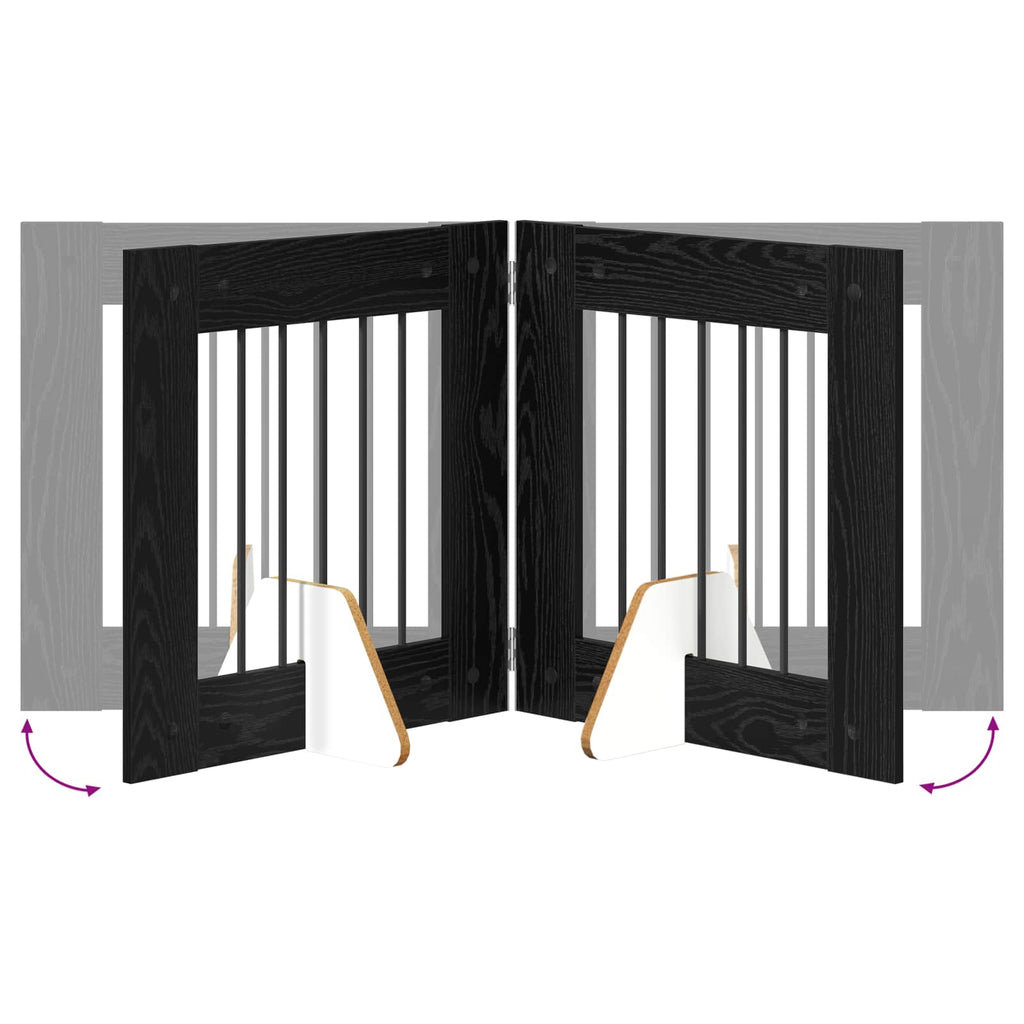 Klappbares Hundetor mit Ständern 4 pcs Schwarze Eiche 241 cm