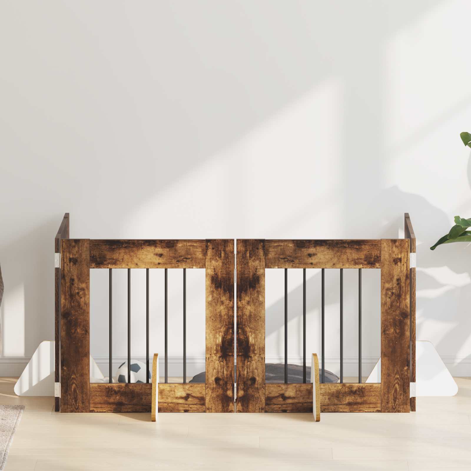 Klappbares Hundetor mit Ständern 4 pcs Geräucherte Eiche 241 cm