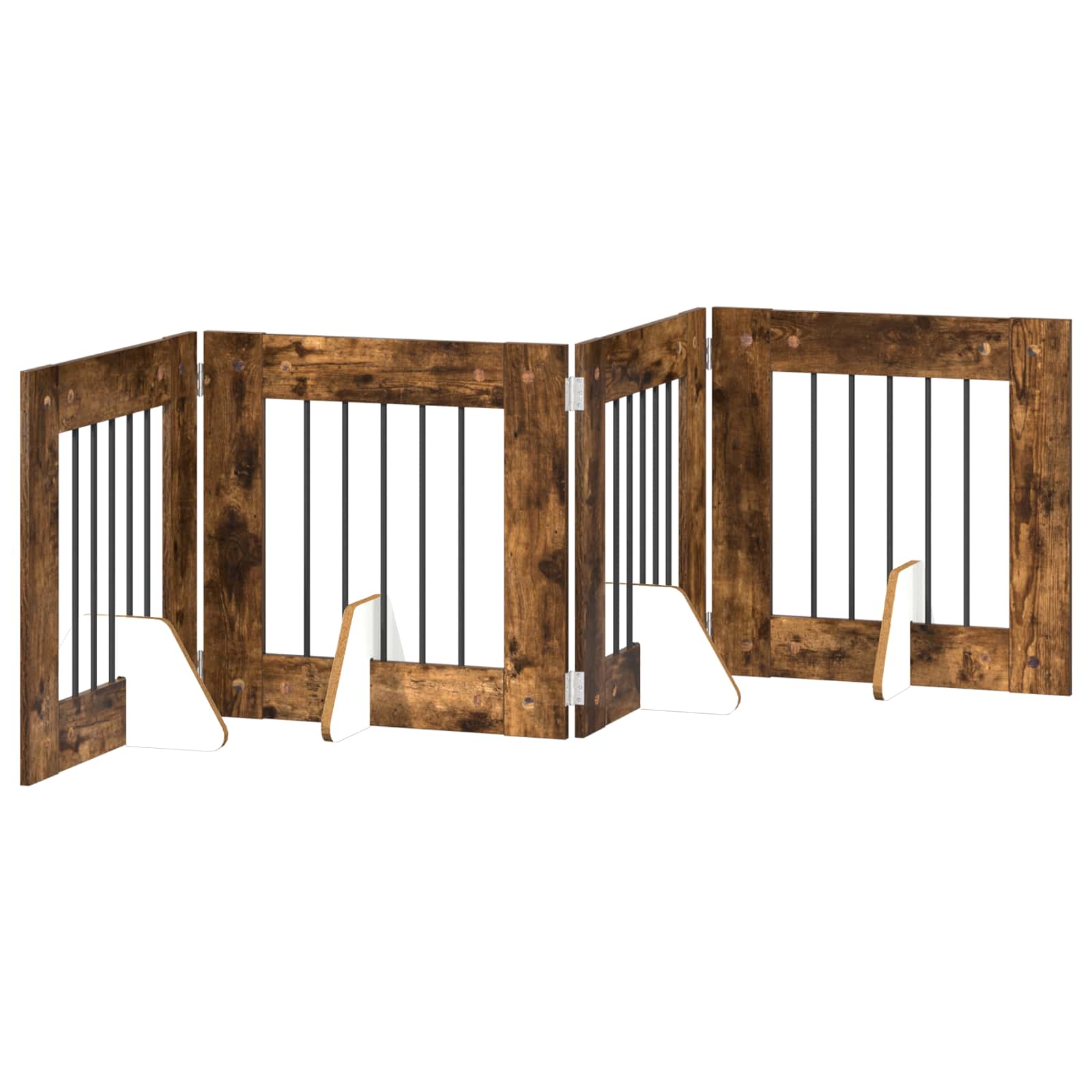Klappbares Hundetor mit Ständern 4 pcs Geräucherte Eiche 241 cm