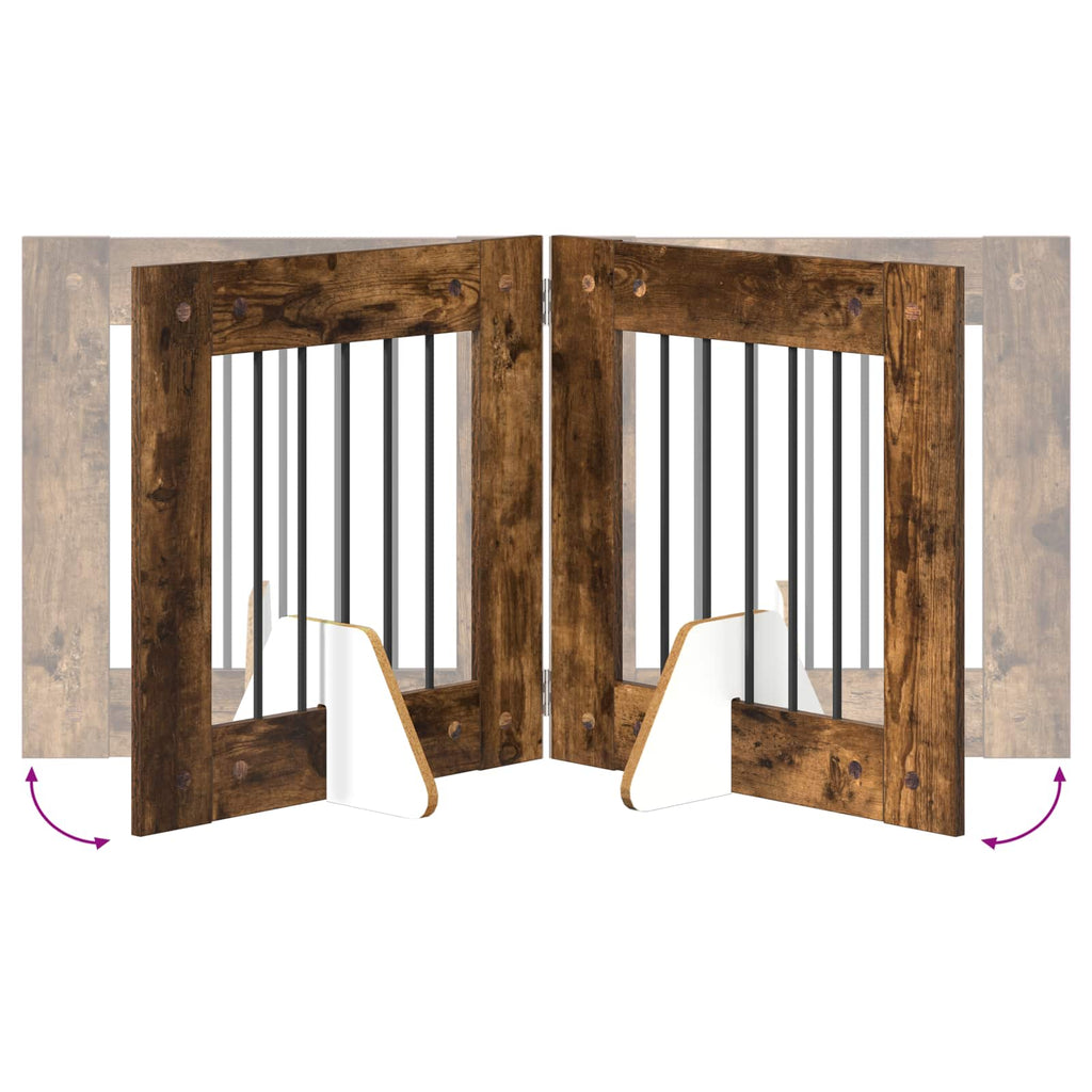 Klappbares Hundetor mit Ständern 4 pcs Geräucherte Eiche 241 cm