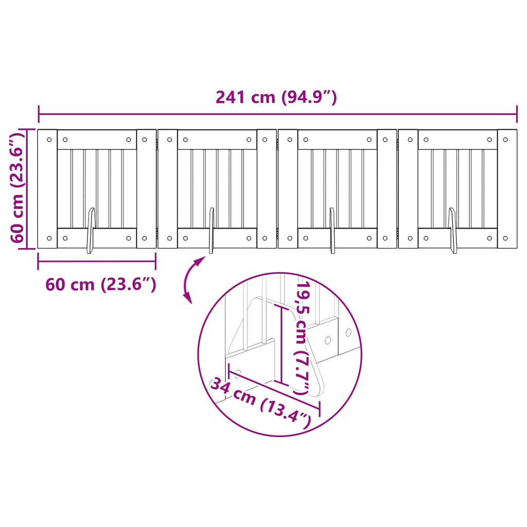 Klappbares Hundetor mit Ständern 4 pcs Graues Sonoma 241 cm