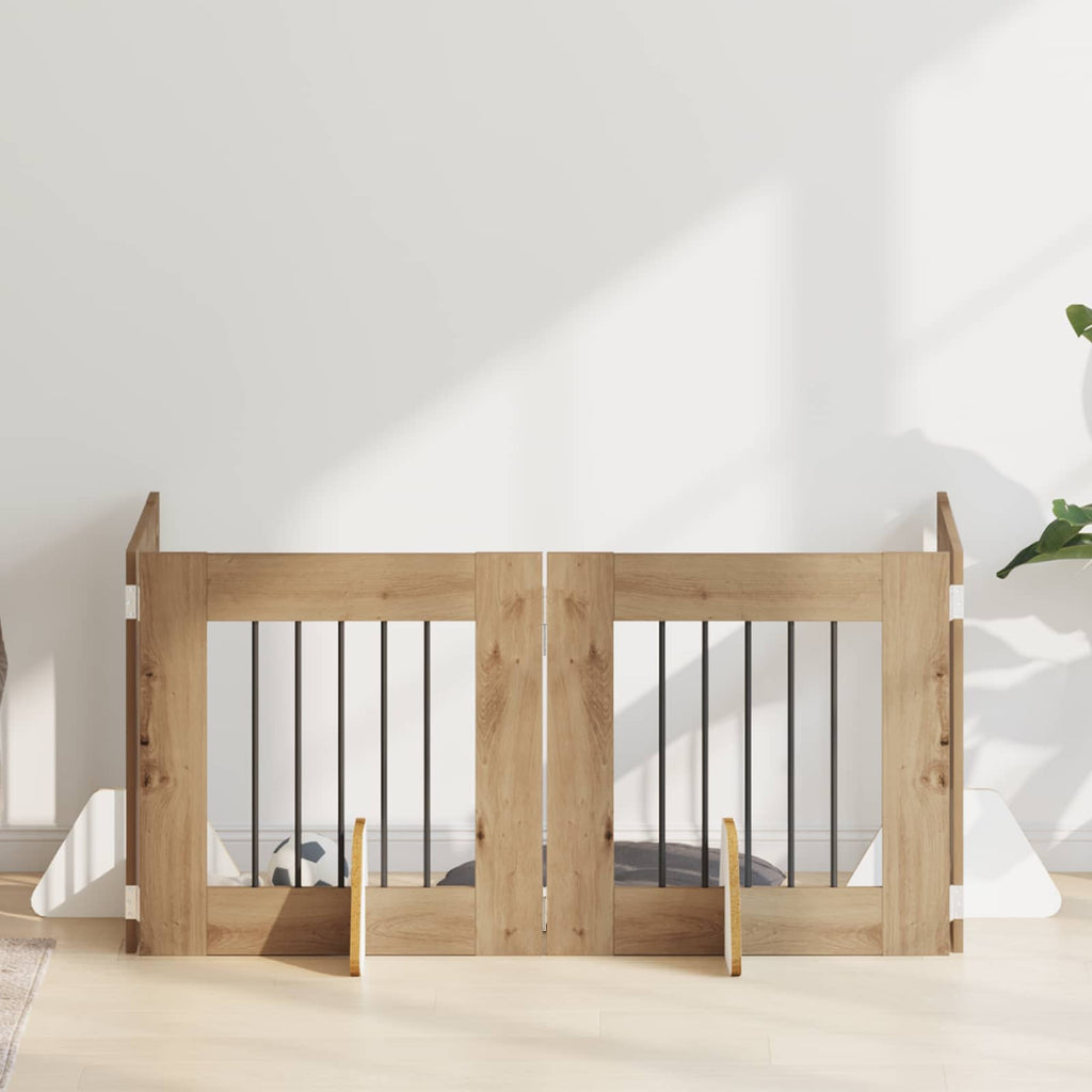 Klappbares Hundetor mit Ständern 4 pcs Artisan-Eiche 241 cm