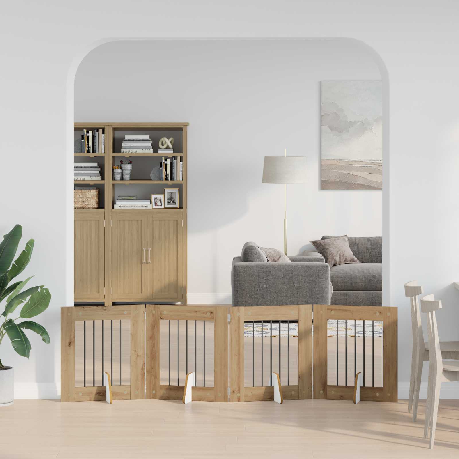 Klappbares Hundetor mit Ständern 4 pcs Artisan-Eiche 241 cm