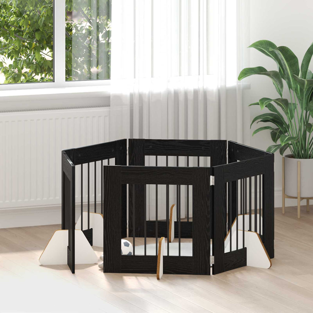 Klappbares Hundetor mit Ständern 6 pcs Schwarze Eiche 362 cm