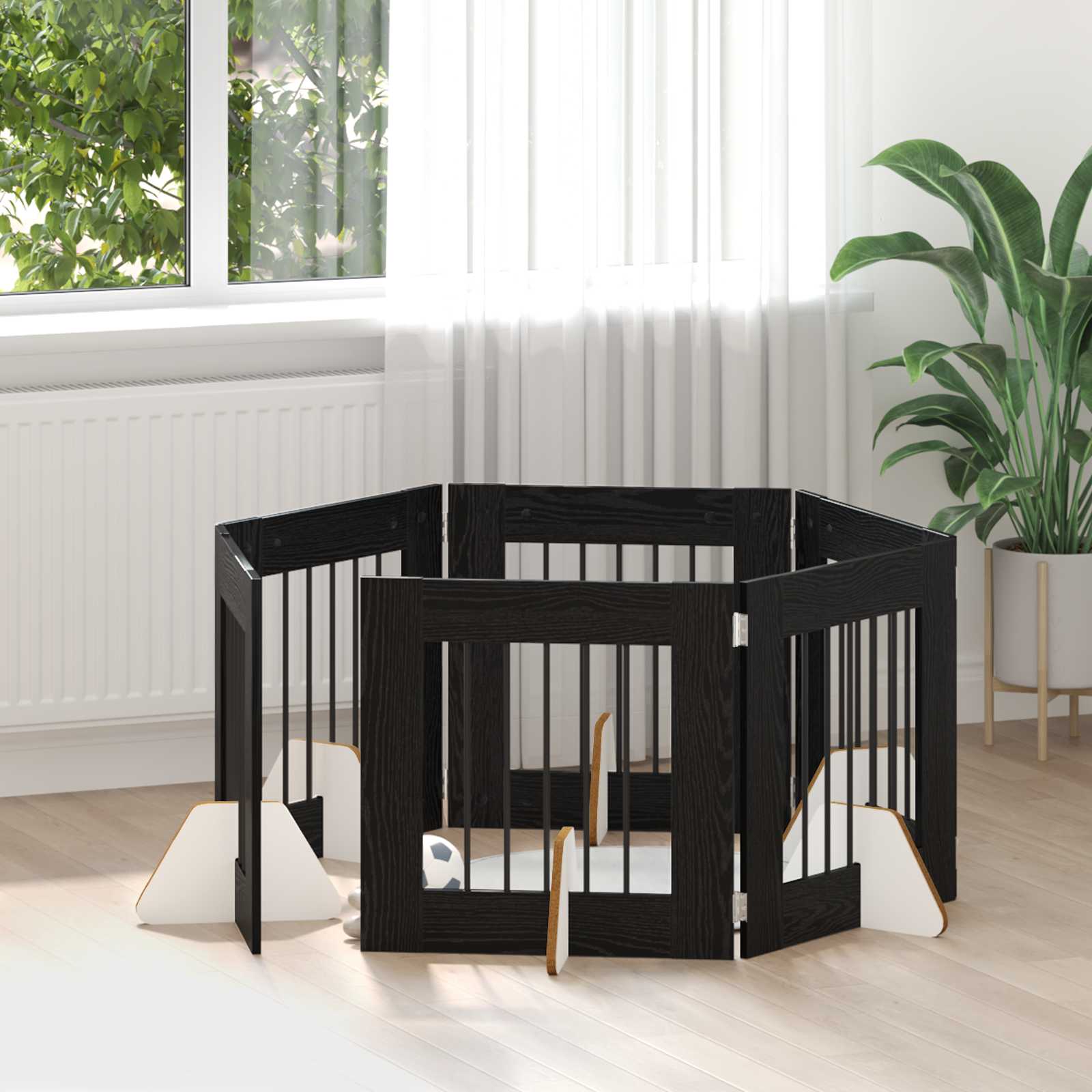 Klappbares Hundetor mit Ständern 6 pcs Schwarze Eiche 362 cm