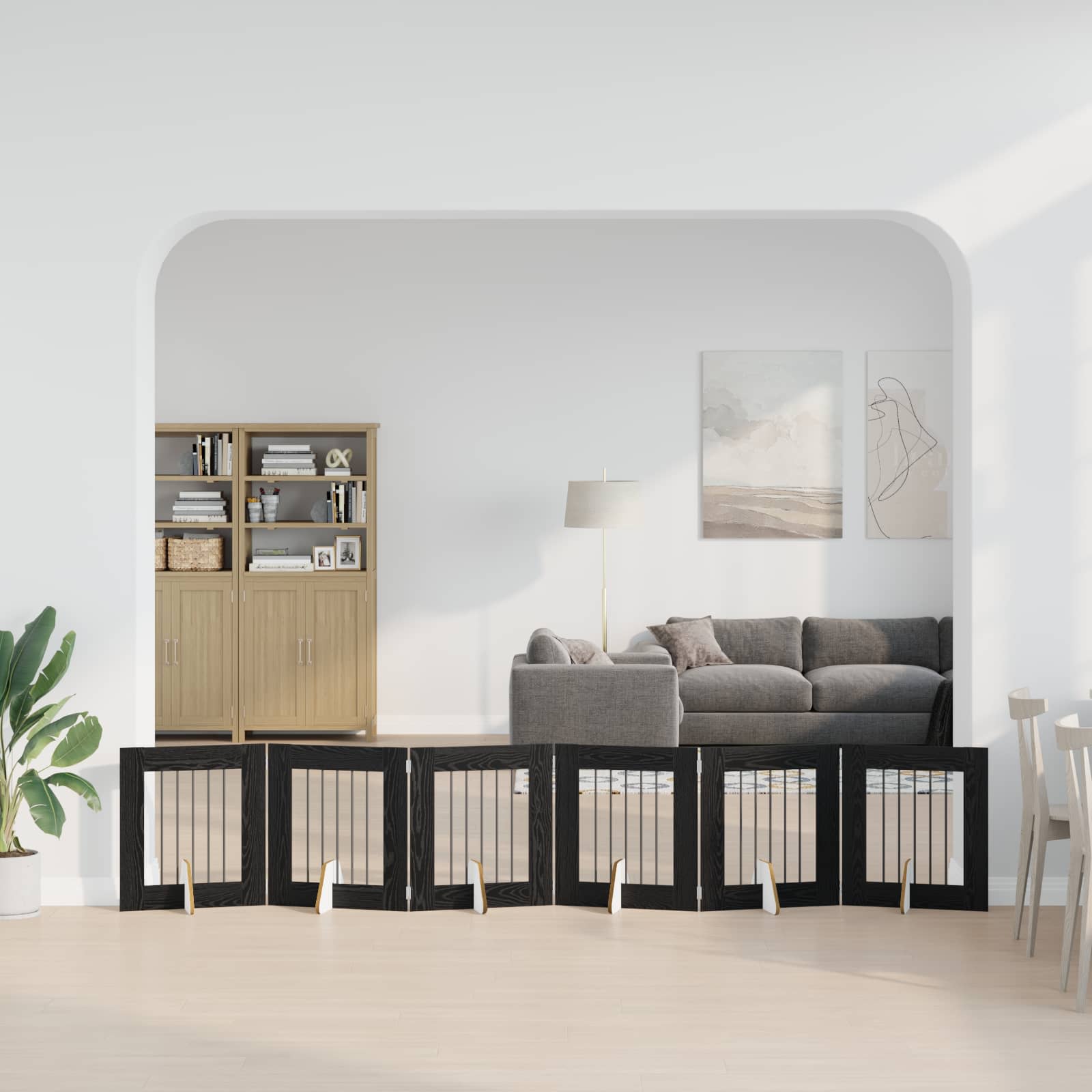 Klappbares Hundetor mit Ständern 6 pcs Schwarze Eiche 362 cm
