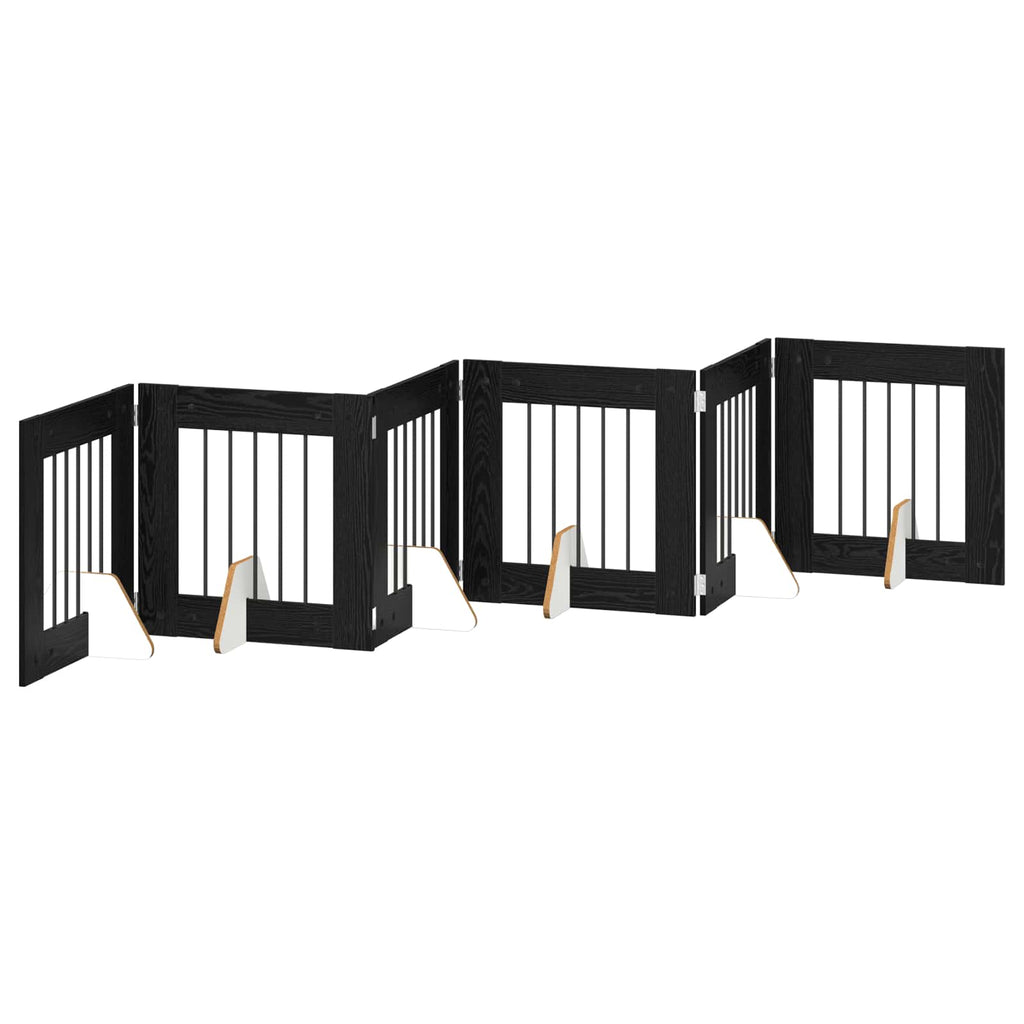 Klappbares Hundetor mit Ständern 6 pcs Schwarze Eiche 362 cm