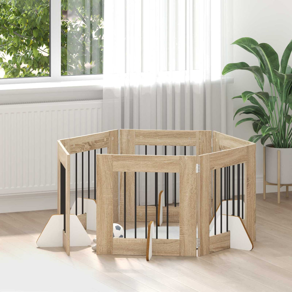 Klappbares Hundetor mit Ständern 6 pcs Sonoma-Eiche 362 cm