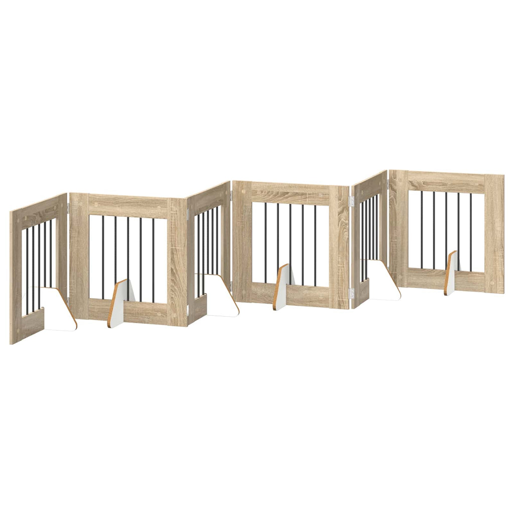 Klappbares Hundetor mit Ständern 6 pcs Sonoma-Eiche 362 cm