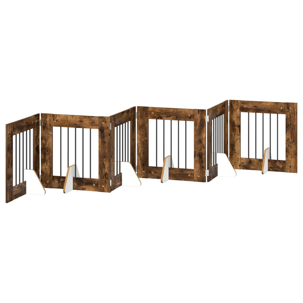Klappbares Hundetor mit Ständern 6 pcs Geräucherte Eiche 362 cm