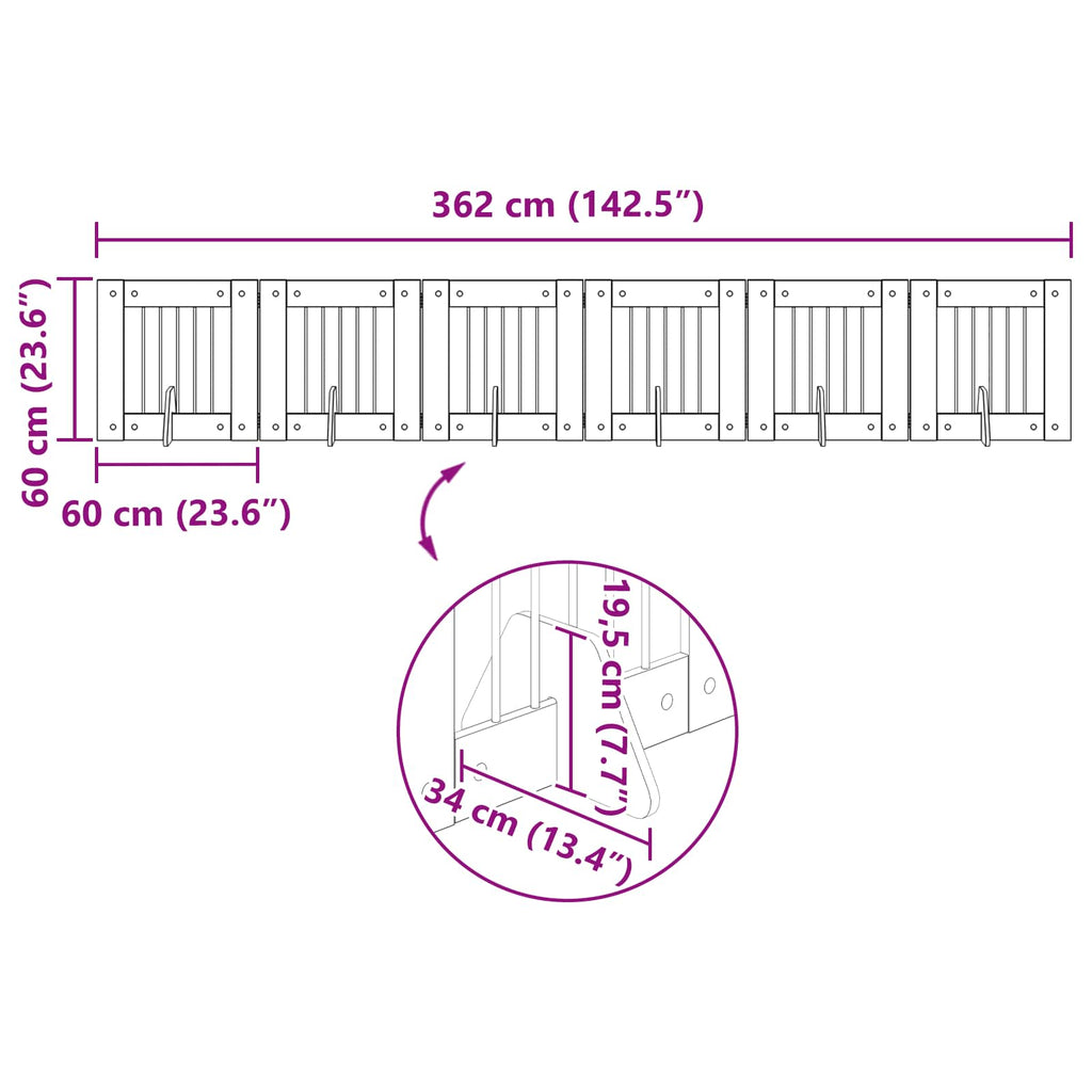 Klappbares Hundetor mit Ständern 6 pcs Geräucherte Eiche 362 cm