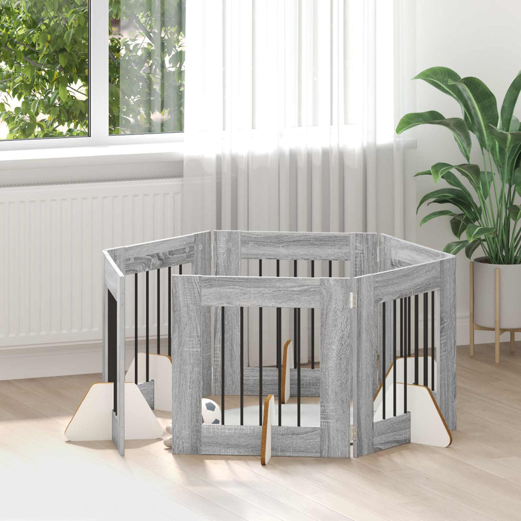 Klappbares Hundetor mit Ständern 6 pcs Graues Sonoma 362 cm