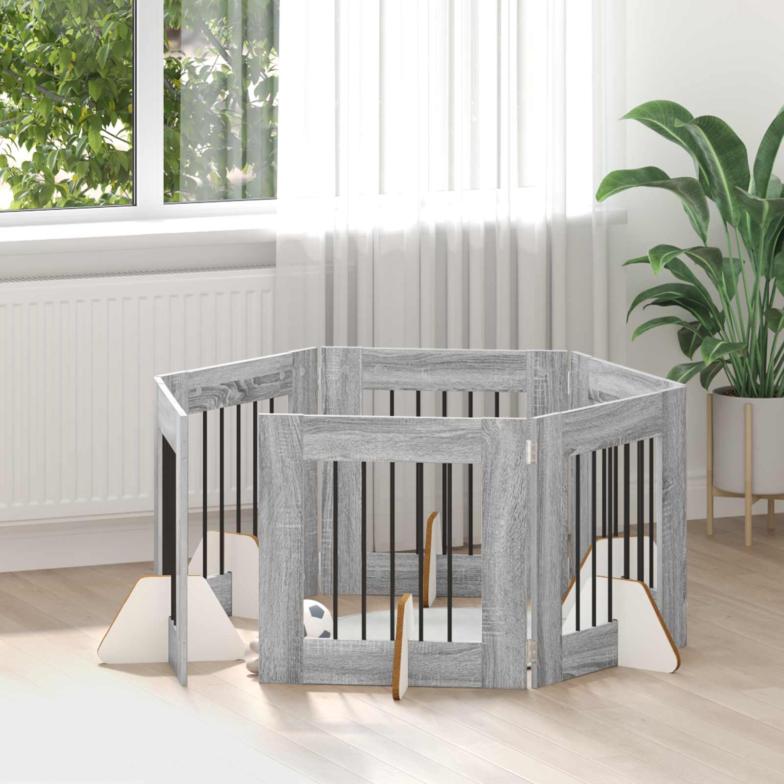 Klappbares Hundetor mit Ständern 6 pcs Graues Sonoma 362 cm