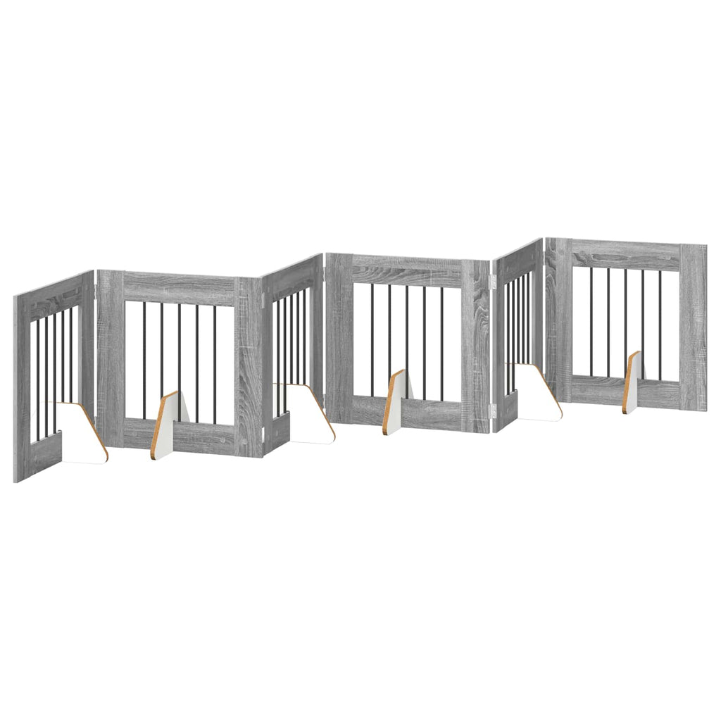 Klappbares Hundetor mit Ständern 6 pcs Graues Sonoma 362 cm