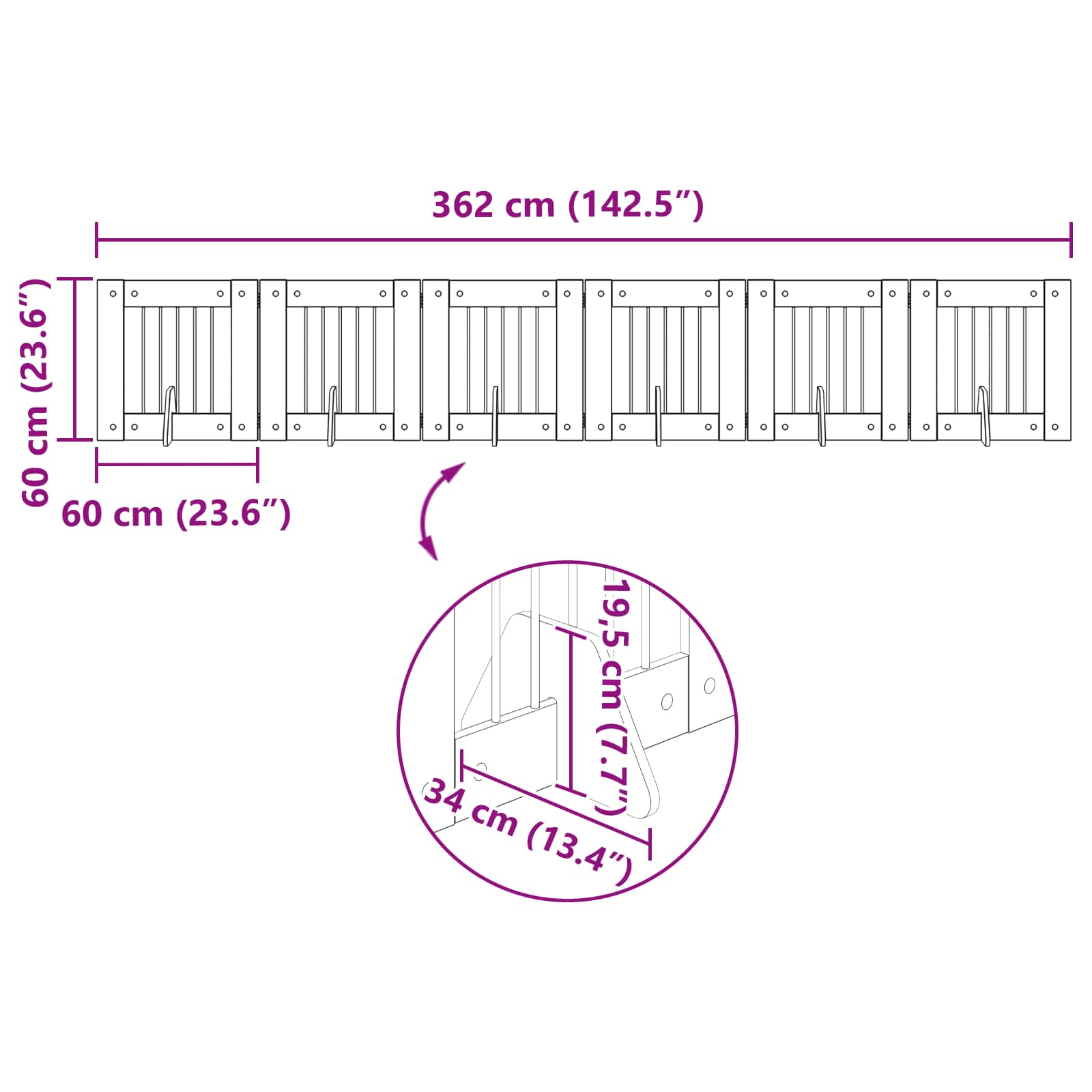 Klappbares Hundetor mit Ständern 6 pcs Graues Sonoma 362 cm