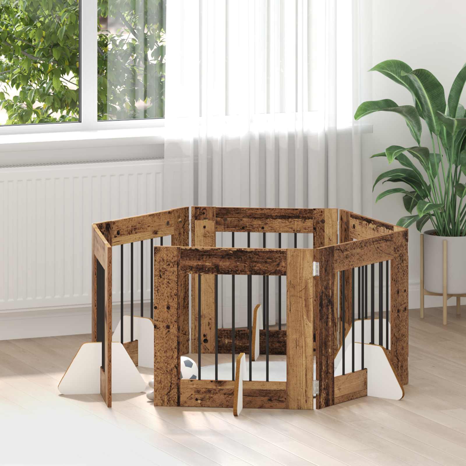 Klappbares Hundetor mit Ständern 6 pcs Altholz 362 cm