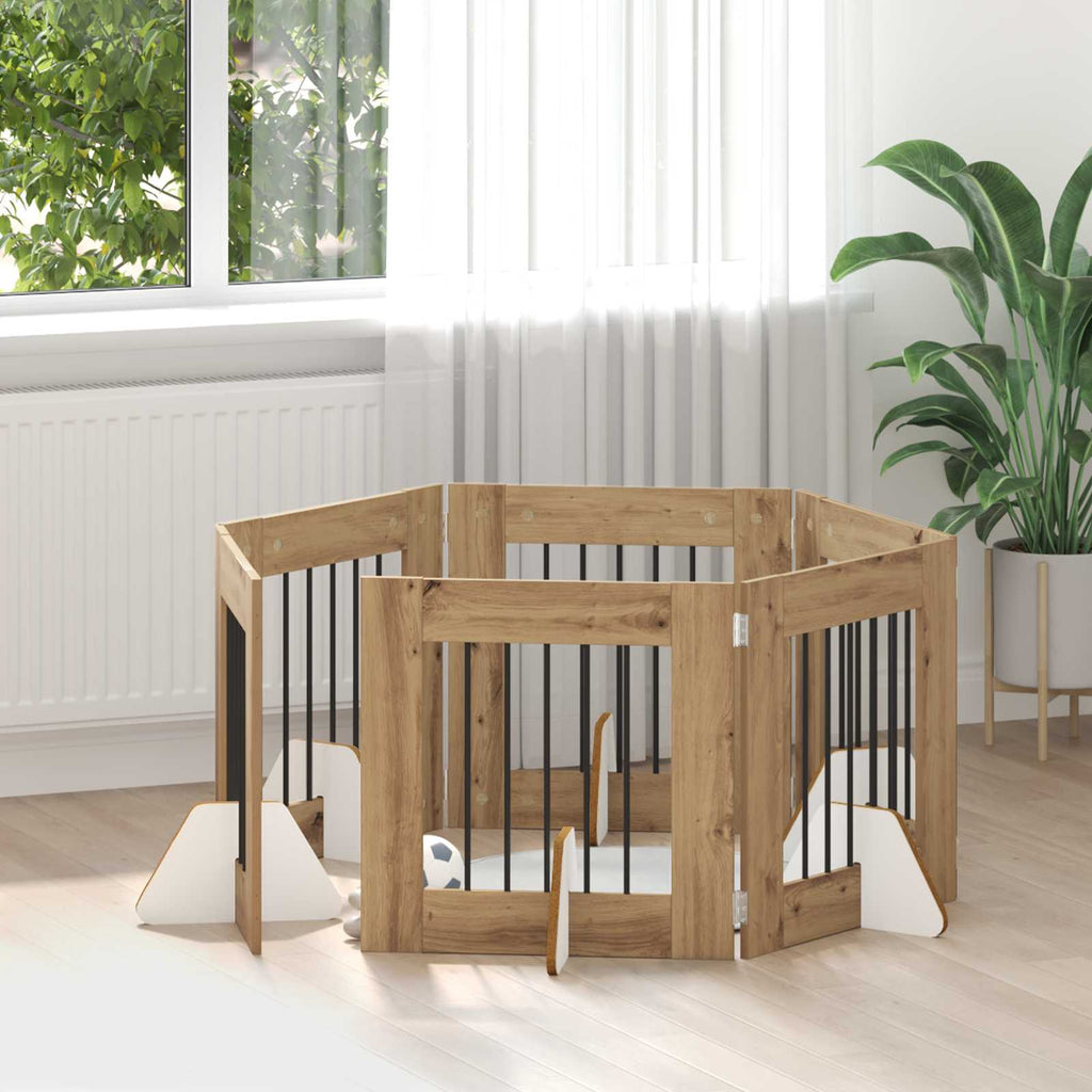 Klappbares Hundetor mit Ständern 6 pcs Artisan-Eiche 362 cm