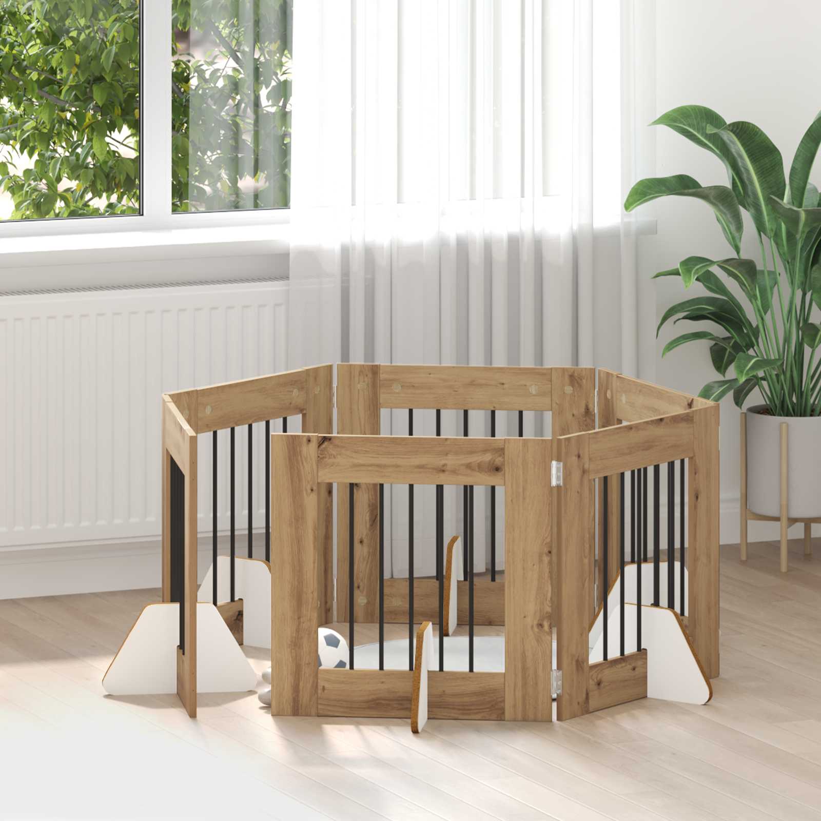 Klappbares Hundetor mit Ständern 6 pcs Artisan-Eiche 362 cm