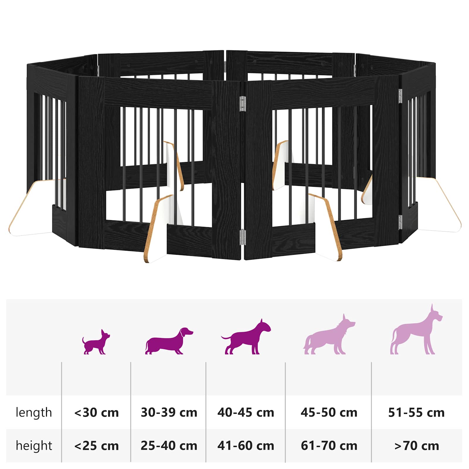 Klappbares Hundetor mit Ständern 8 pcs Schwarze Eiche 60 cm