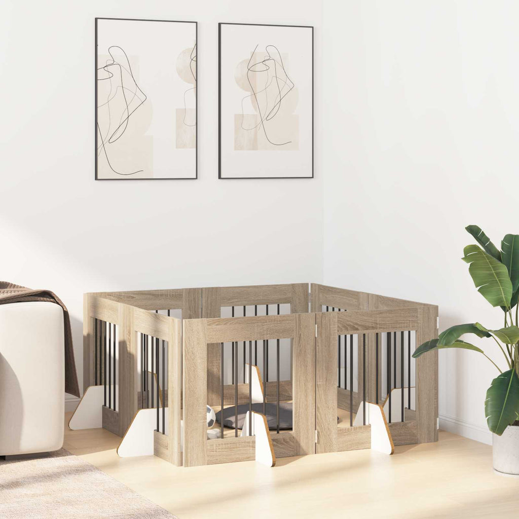 Klappbares Hundetor mit Ständern 8 pcs Sonoma-Eiche 60 cm