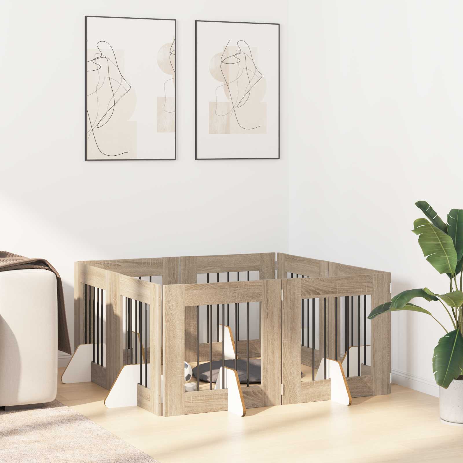 Klappbares Hundetor mit Ständern 8 pcs Sonoma-Eiche 60 cm