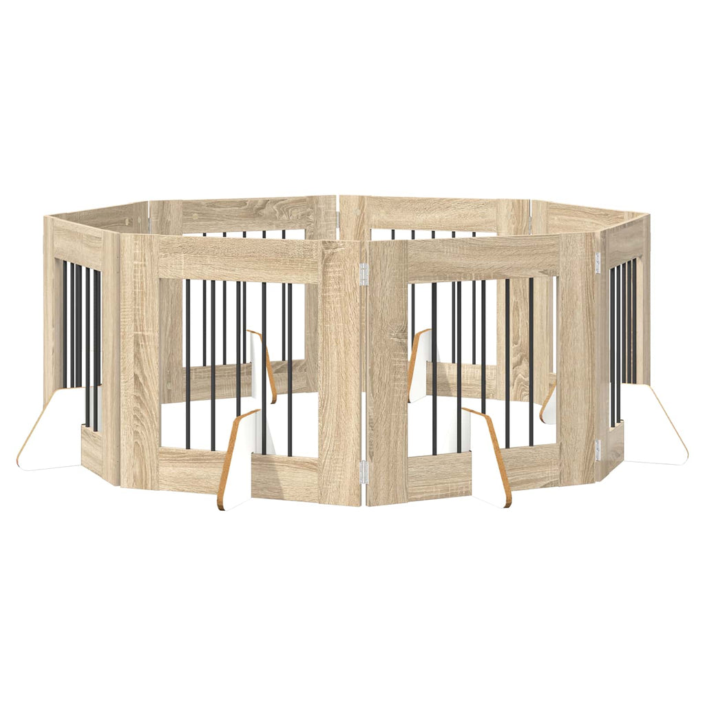 Klappbares Hundetor mit Ständern 8 pcs Sonoma-Eiche 60 cm