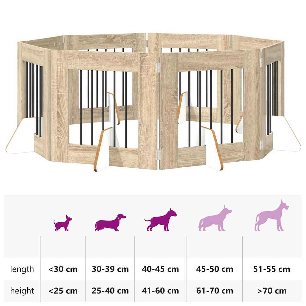 Klappbares Hundetor mit Ständern 8 pcs Sonoma-Eiche 60 cm