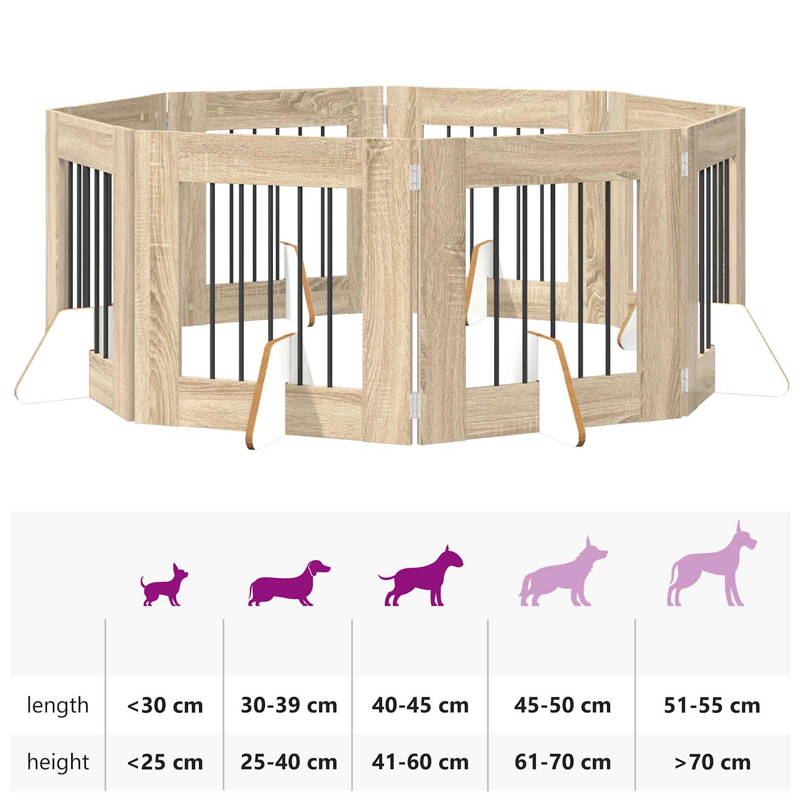 Klappbares Hundetor mit Ständern 8 pcs Sonoma-Eiche 60 cm