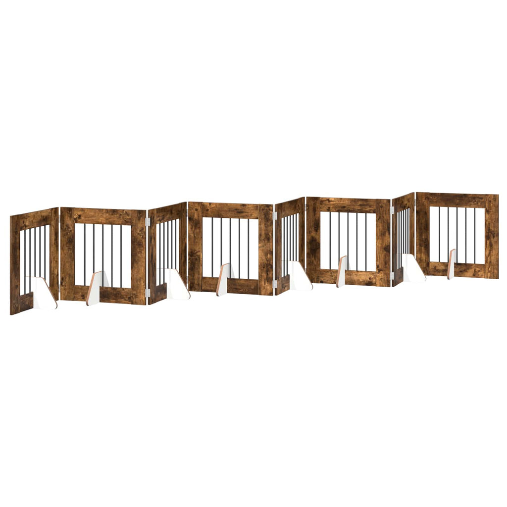 Klappbares Hundetor mit Ständern 8 pcs Geräucherte Eiche 60 cm