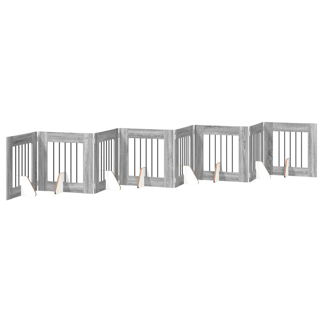 Klappbares Hundetor mit Ständern 8 pcs Graues Sonoma 60 cm
