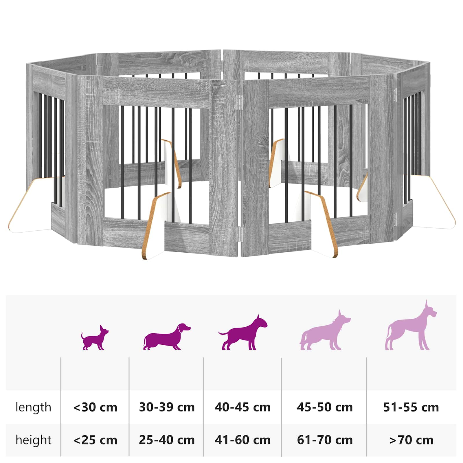Klappbares Hundetor mit Ständern 8 pcs Graues Sonoma 60 cm