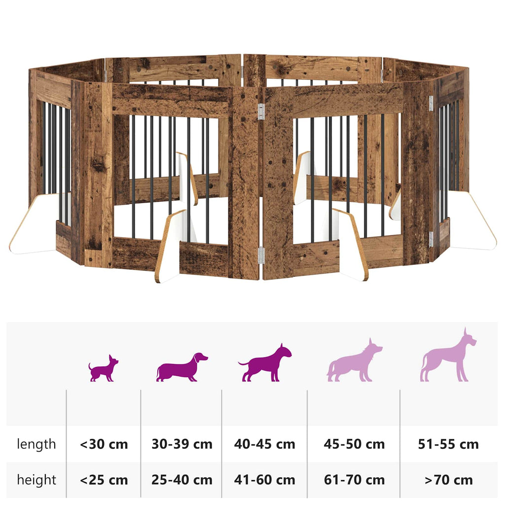 Klappbares Hundetor mit Ständern 8 pcs Altholz 60 cm