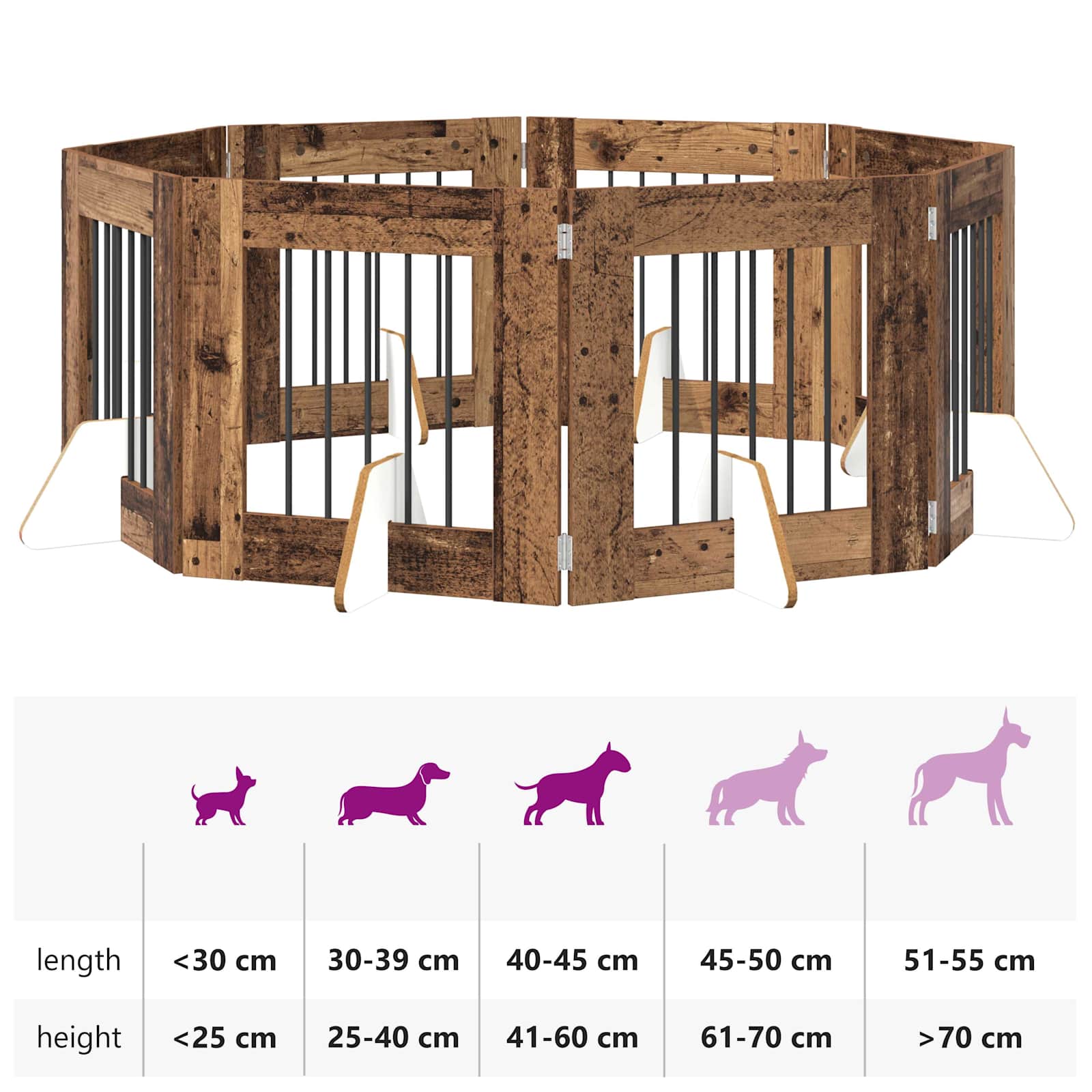 Klappbares Hundetor mit Ständern 8 pcs Altholz 60 cm
