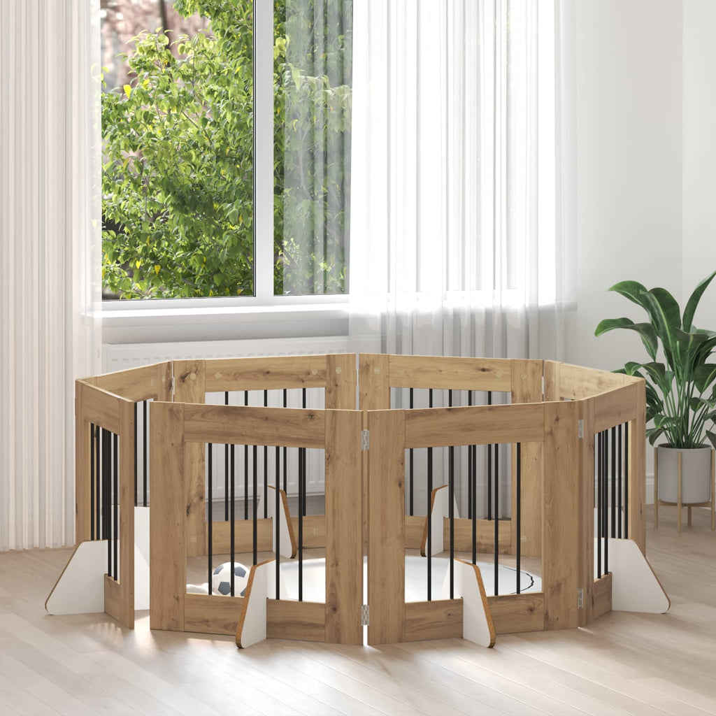 Klappbares Hundetor mit Ständern 8 pcs Artisan-Eiche 60 cm