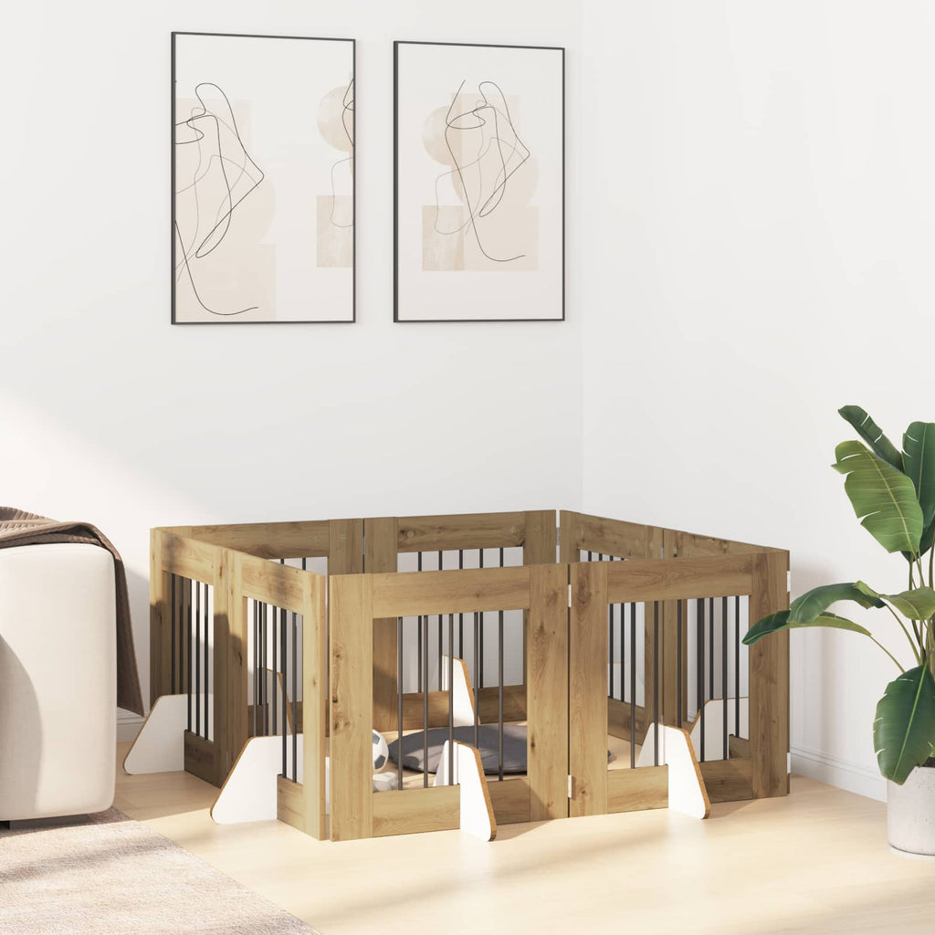 Klappbares Hundetor mit Ständern 8 pcs Artisan-Eiche 60 cm
