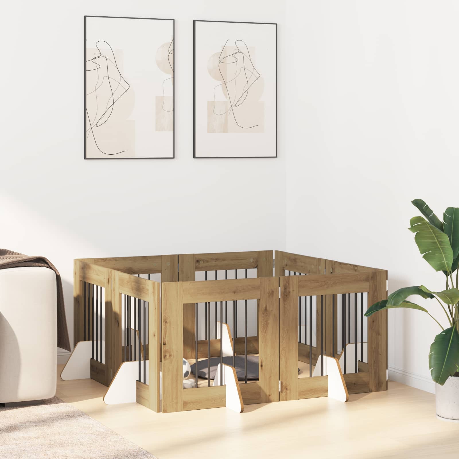 Klappbares Hundetor mit Ständern 8 pcs Artisan-Eiche 60 cm