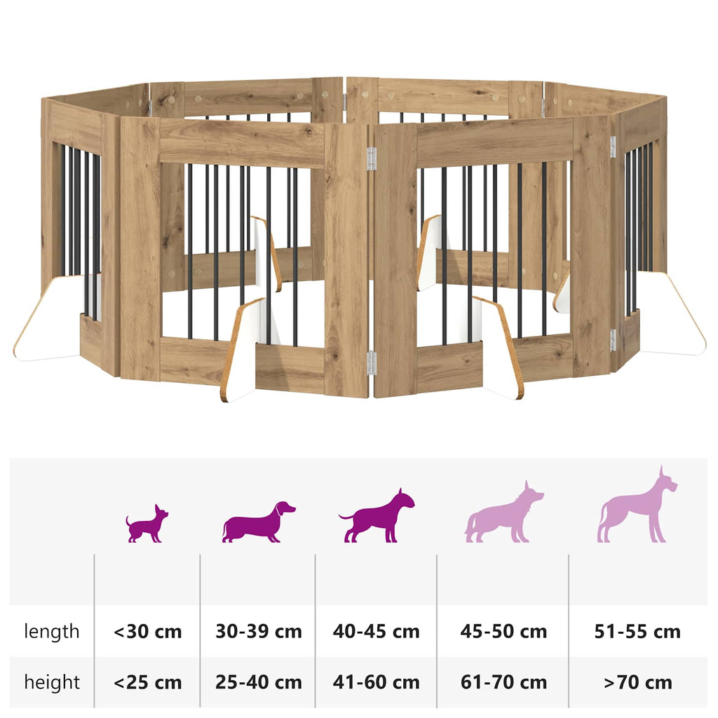 Klappbares Hundetor mit Ständern 8 pcs Artisan-Eiche 60 cm