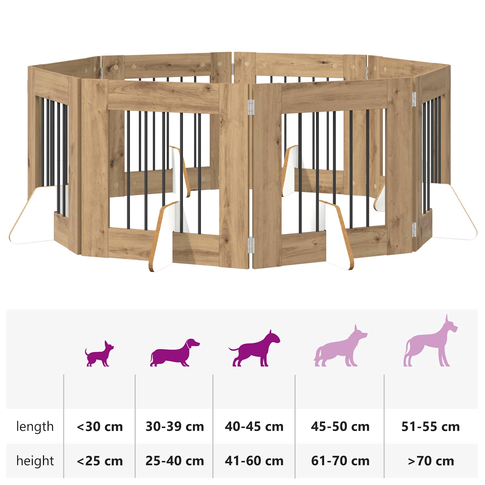 Klappbares Hundetor mit Ständern 8 pcs Artisan-Eiche 60 cm