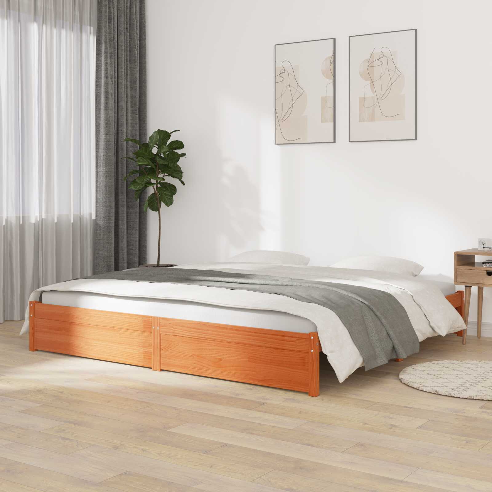 Bettrahmen Wachsbraun 200 x 200 cm Massivholz Kiefer