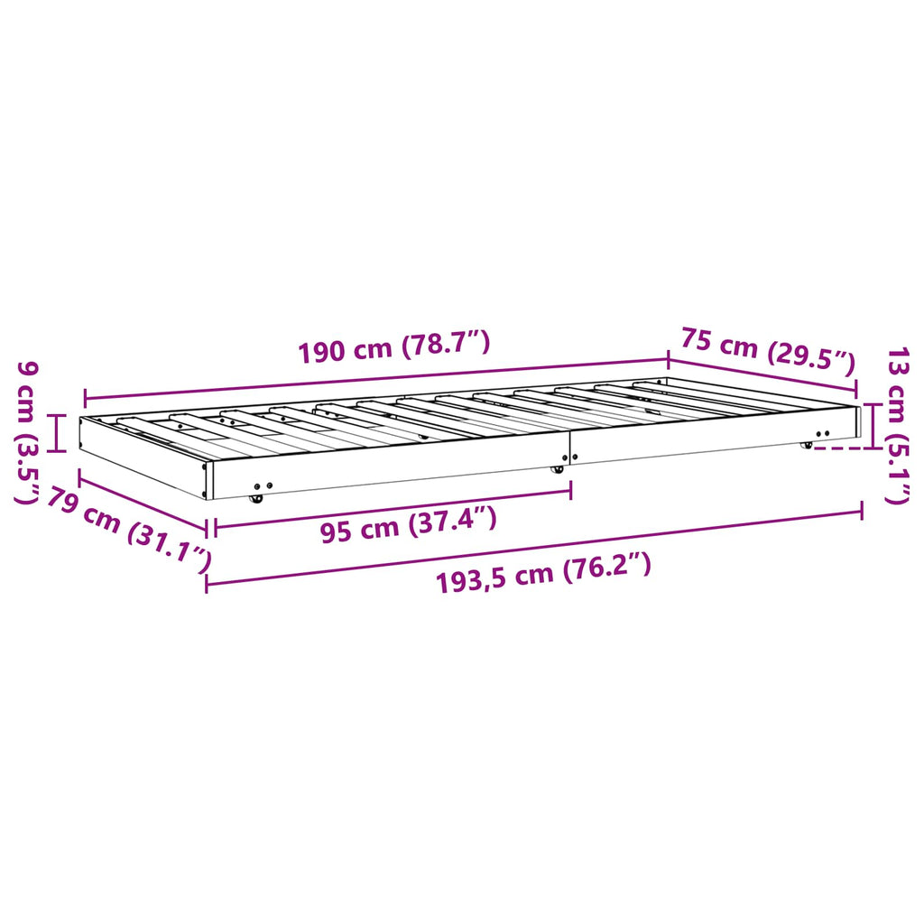 Bettrahmen Wachsbraun 70 x 190 cm Massives Kiefernholz