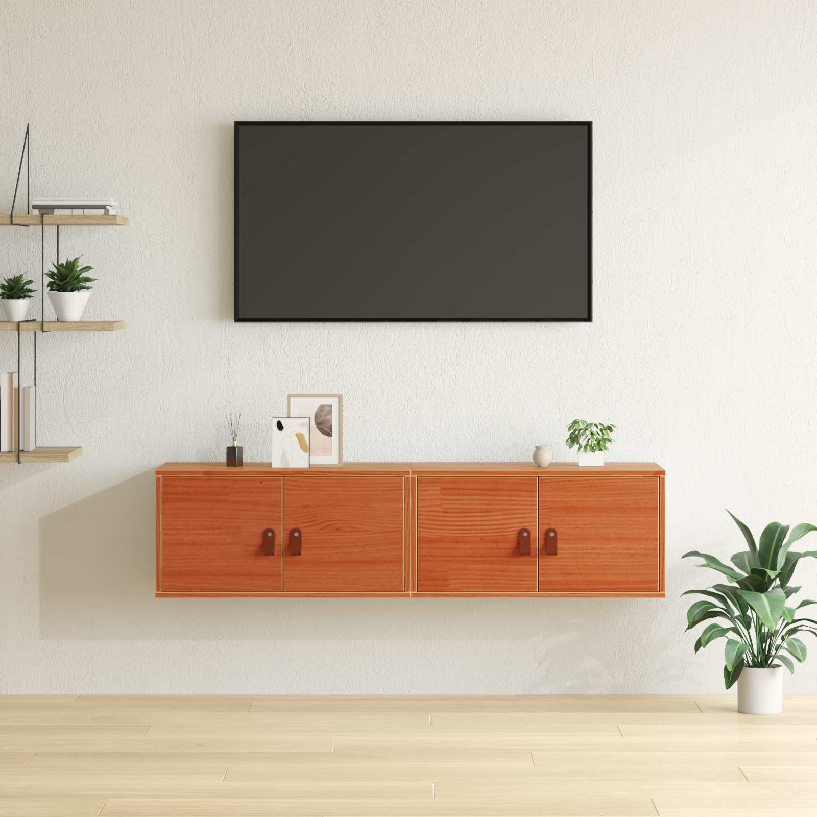Wandschrank mit Regal mit Tür 2 pcs Wachsbraun 60 x 30 x 30 cm