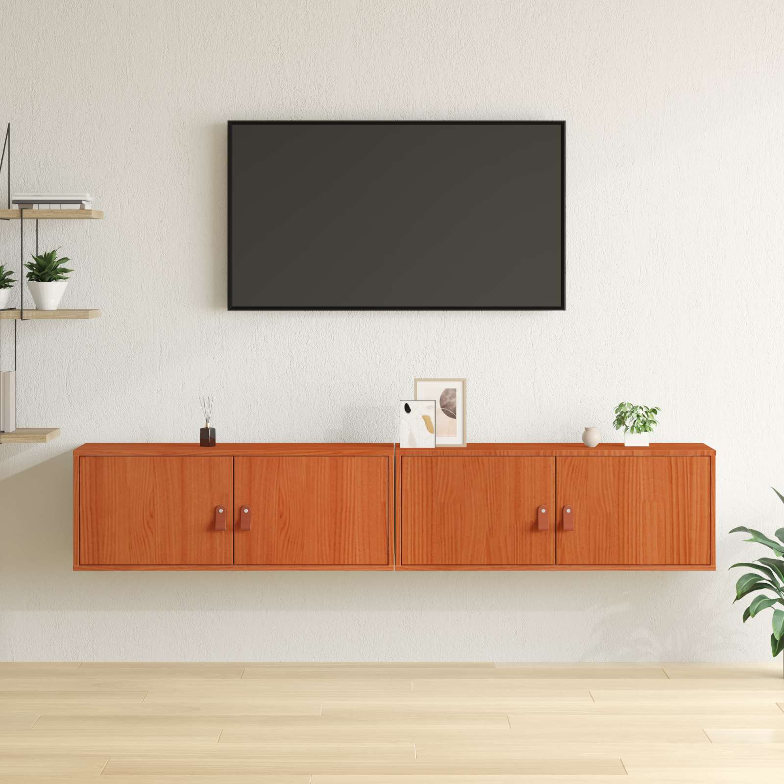 Wandschrank mit Regal mit Tür 2 pcs Wachsbraun 80 x 30 x 30 cm