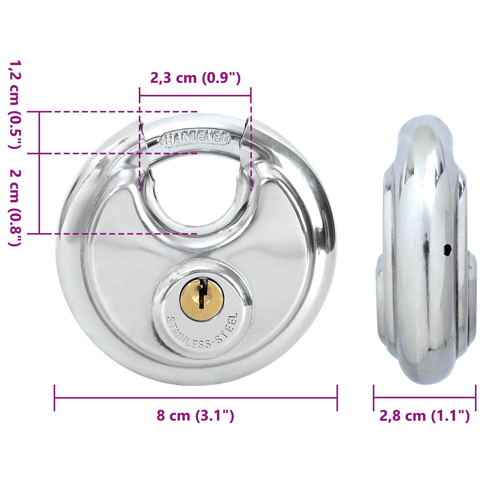 Diskusschlösser mit Schlüsseln 6 pcs Silber 8 x 2,8 x 8 cm