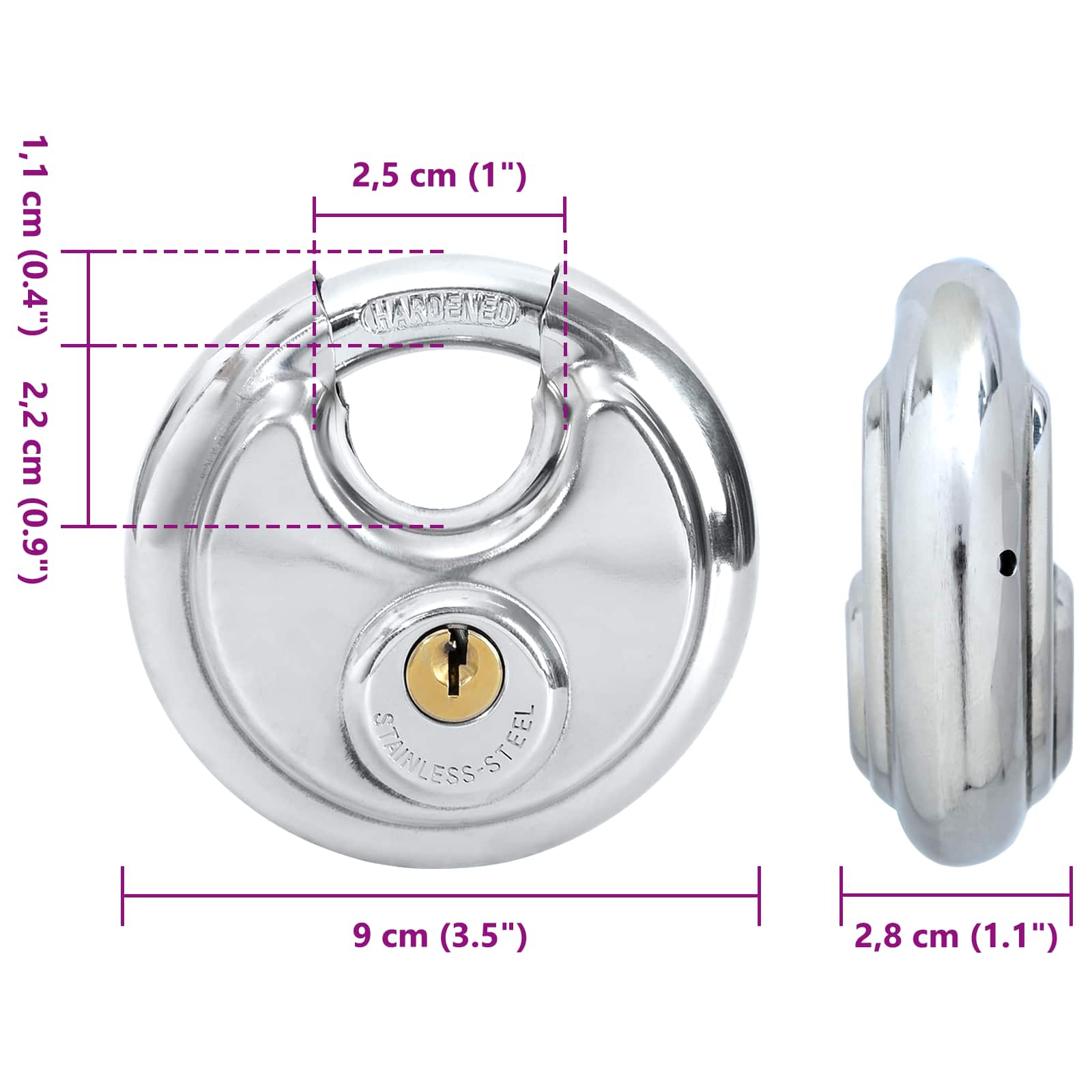 Diskusschlösser mit Schlüsseln 6 pcs Silber 9 x 2,8 x 9 cm