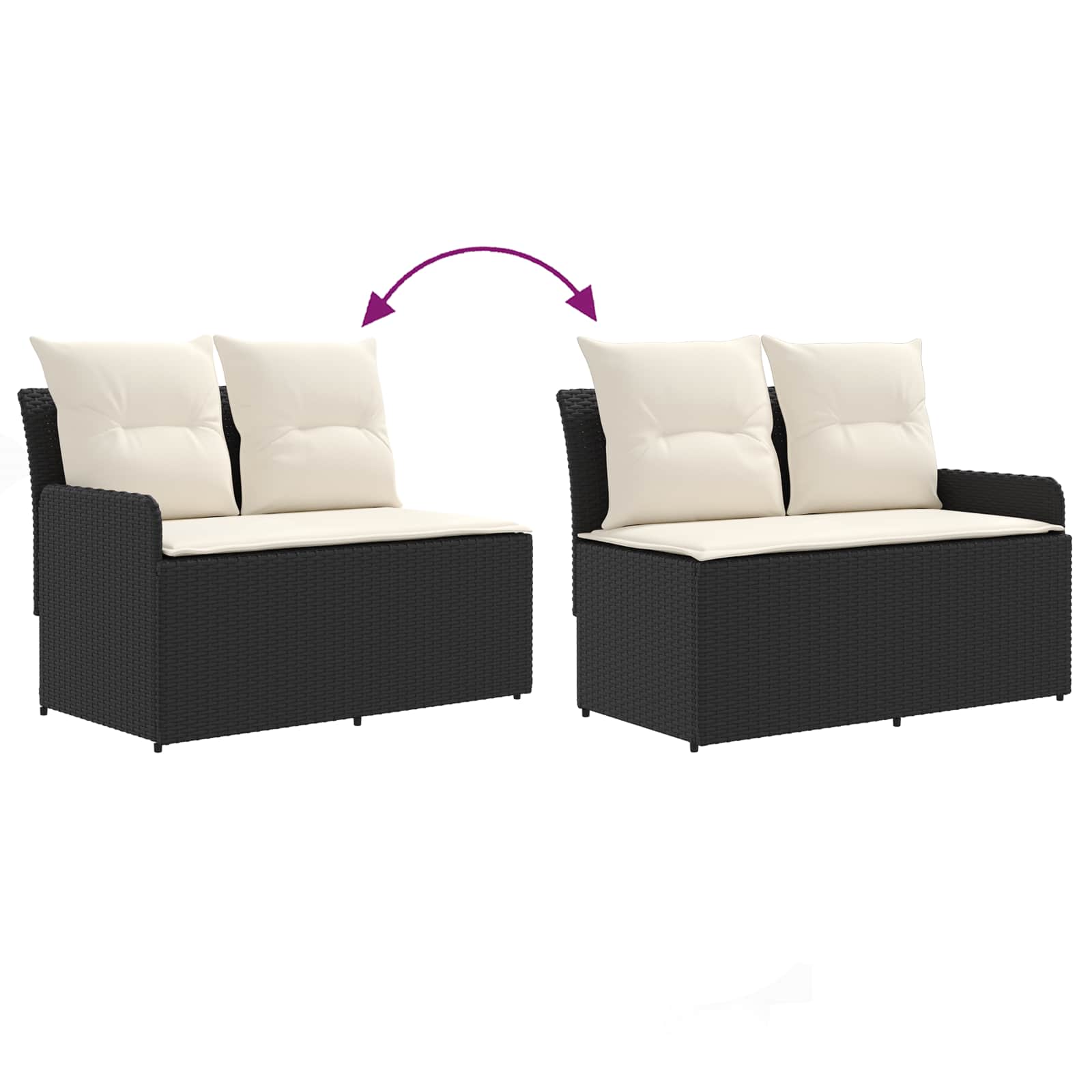 Gartenarmsessel mit Ecksofa 2 Stück Schwarz und Creme PE-Rattan